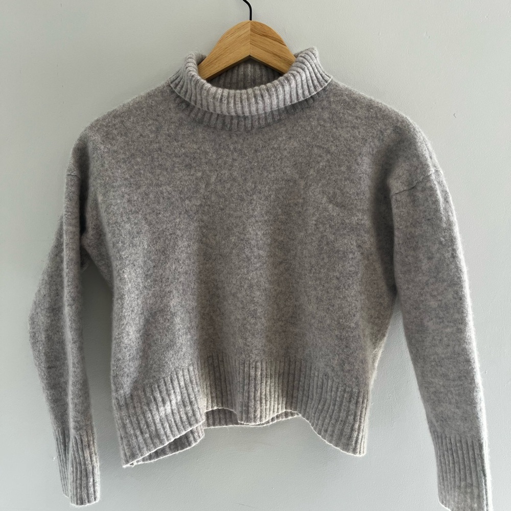 Free People Gray Cowl Neck Sweater with Ribbed Details